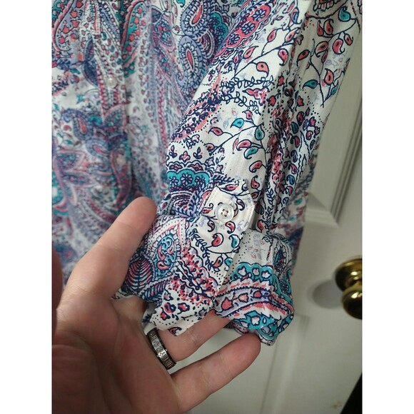 Talbots Woman XL Shirt Collared LS Roll Tab Paisley Workwear Casual Tunic Styled - Picture 6 of 9